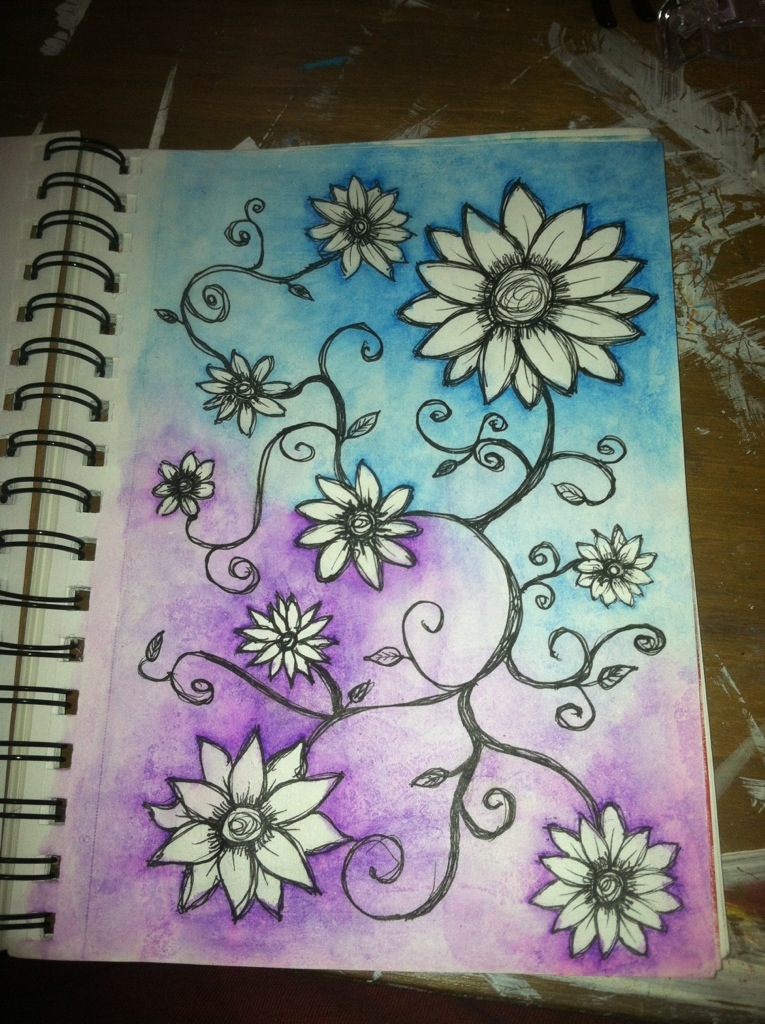 Water Colored Doodle Flowers