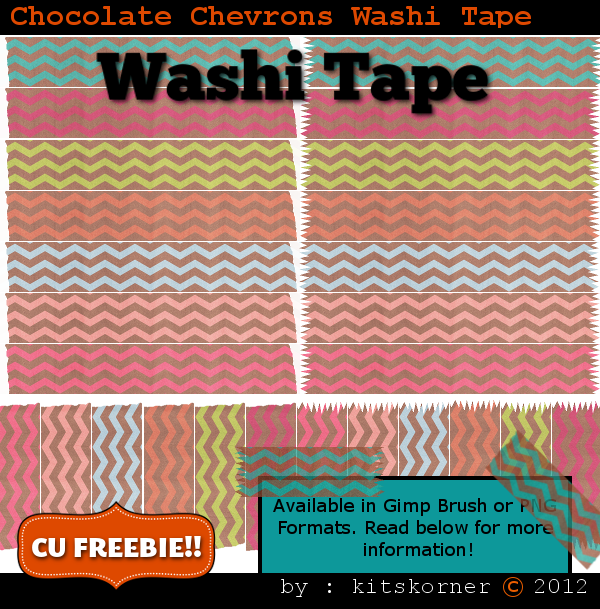 Chocolate Chevrons Washi Tape CU Freebie Brushes & PNG