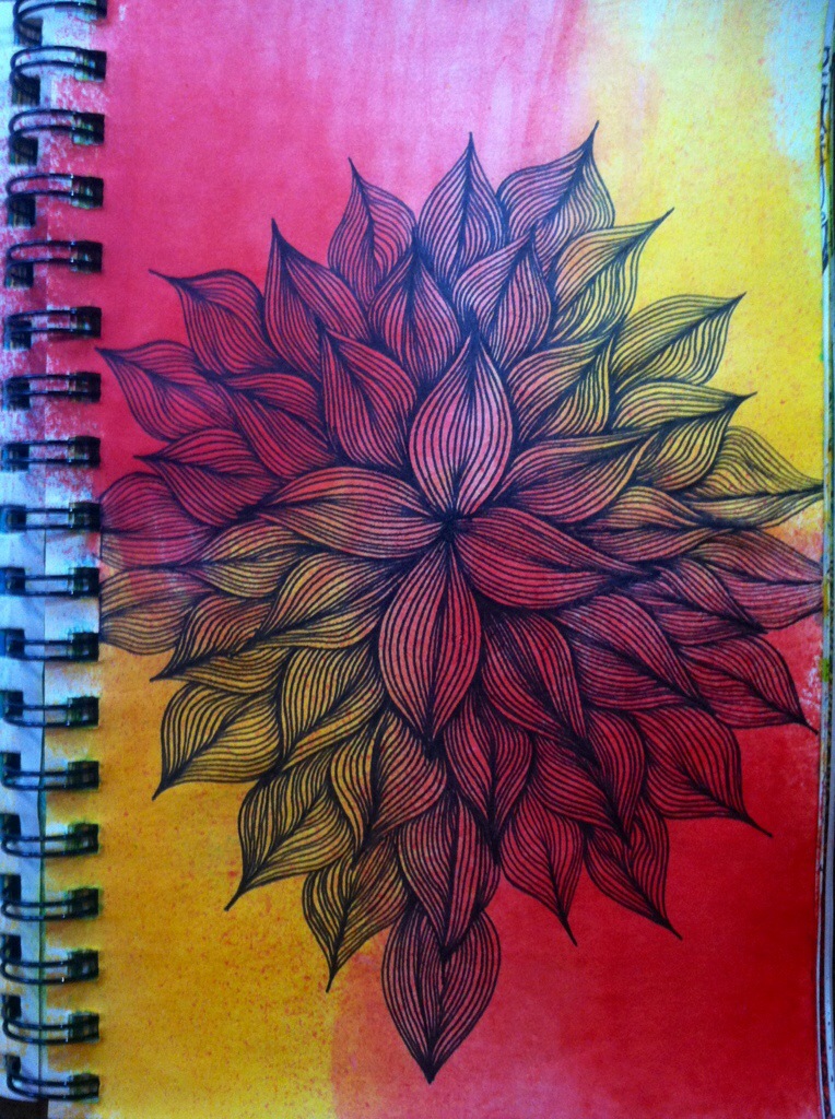 Sketchbook : Lined Flower On Ink