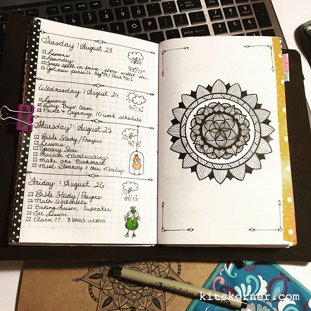 Aug 23 – Aug 26 Daily-Weekly Spread in my Mandala Journal…